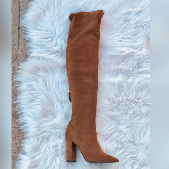 Qupid SIGNAL Brown Faux Suede Over Knee Sleek Boot - Picture 6 of 7
